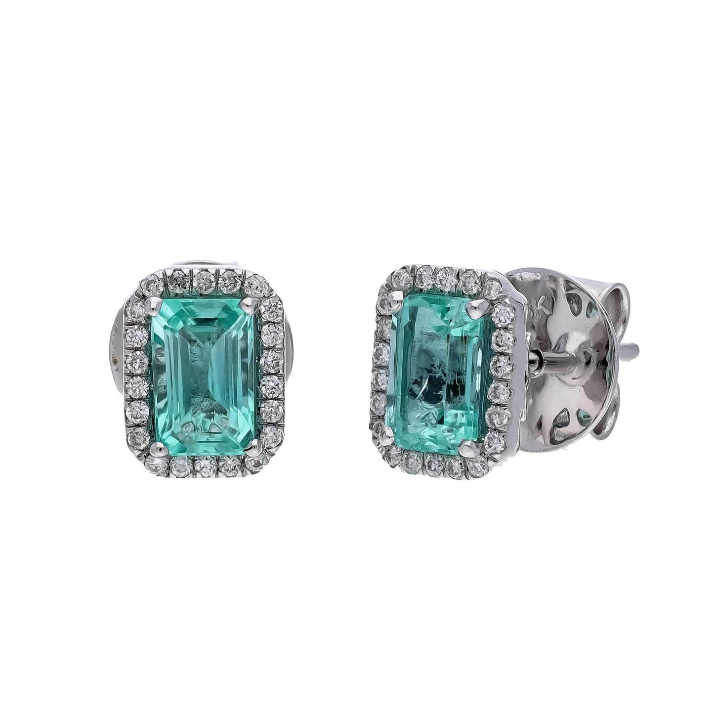 Emerald Cut Emerald Stud Earring | 18k White Gold Natural Diamond Halo Stud Earrings For Women | Green  Gemstone Stud Earrings Gold Jewelry