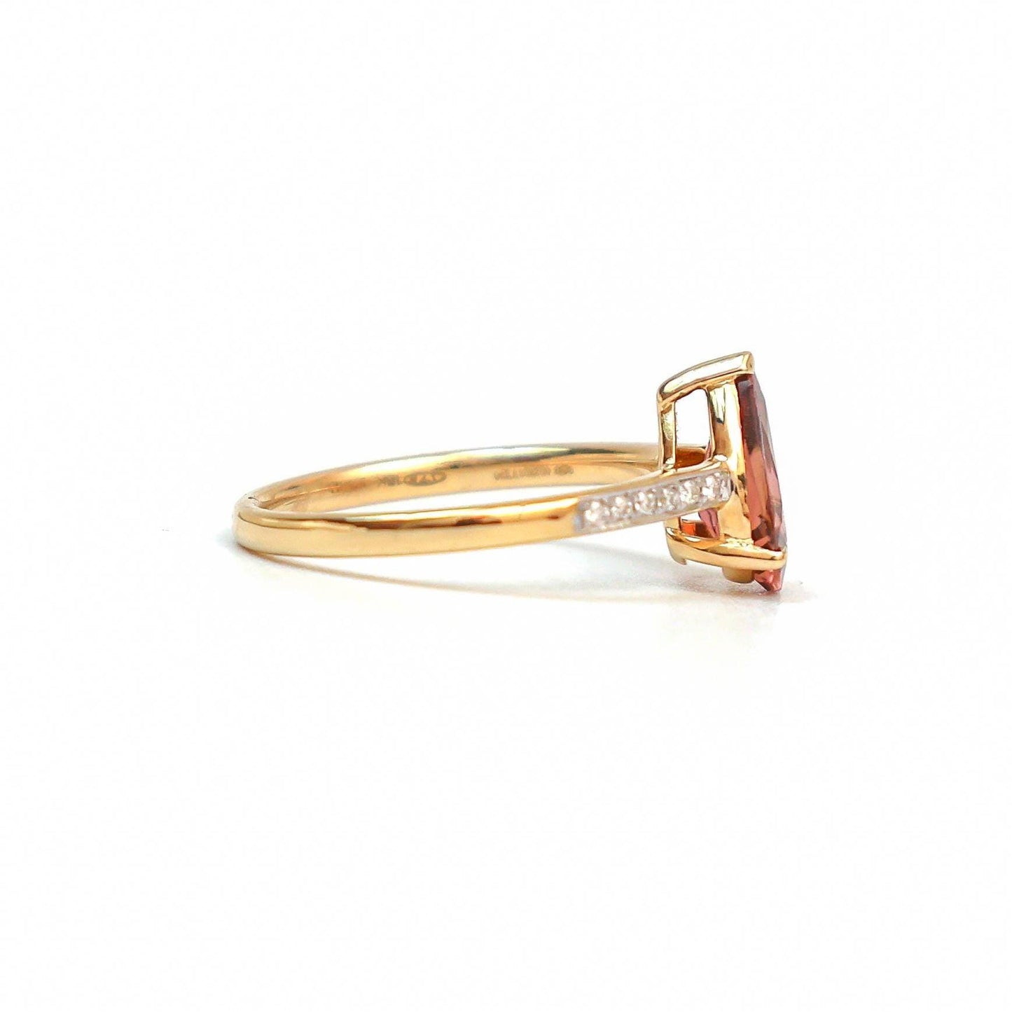 Tourmaline pear cut diamond solitaire ring gold | Natural tourmaline pear diamond prong set ring gold | Big pear tourmaline diamond ring