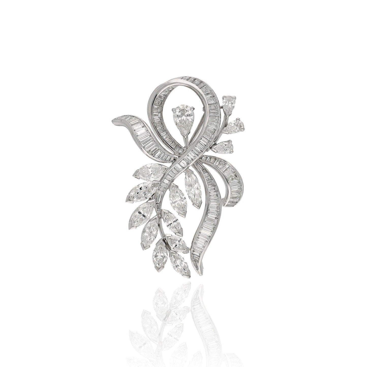 18k White Gold Diamond Brooch Pin, Authentic Antique Natural Diamond Unisex Brooch, 6.96 CTS. Mix Cut Diamond Brooch Gift For Wedding