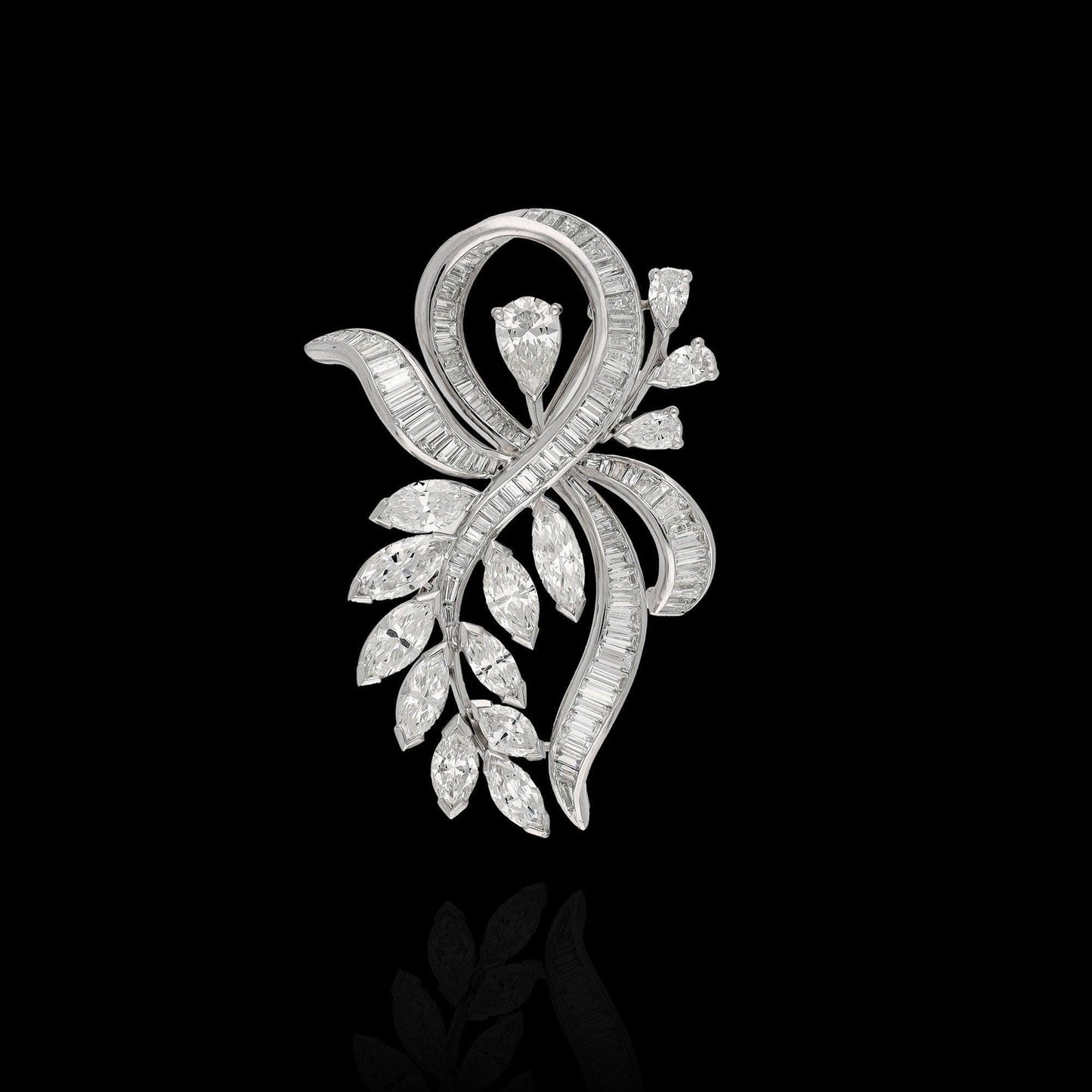 18k White Gold Diamond Brooch Pin, Authentic Antique Natural Diamond Unisex Brooch, 6.96 CTS. Mix Cut Diamond Brooch Gift For Wedding