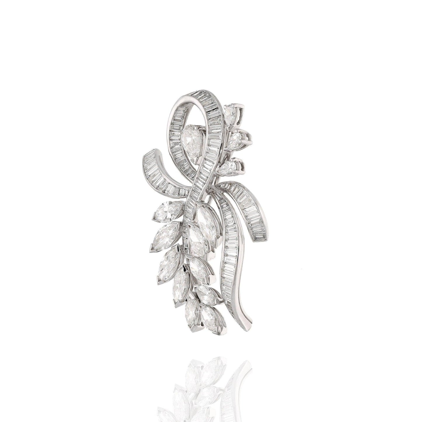 18k White Gold Diamond Brooch Pin, Authentic Antique Natural Diamond Unisex Brooch, 6.96 CTS. Mix Cut Diamond Brooch Gift For Wedding