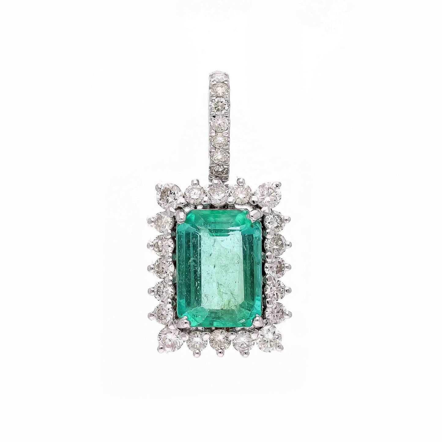 Natural emerald cut pendant 18k white gold / Diamond accent green gemstone jewelry / May birthstone emerald pendant for her
