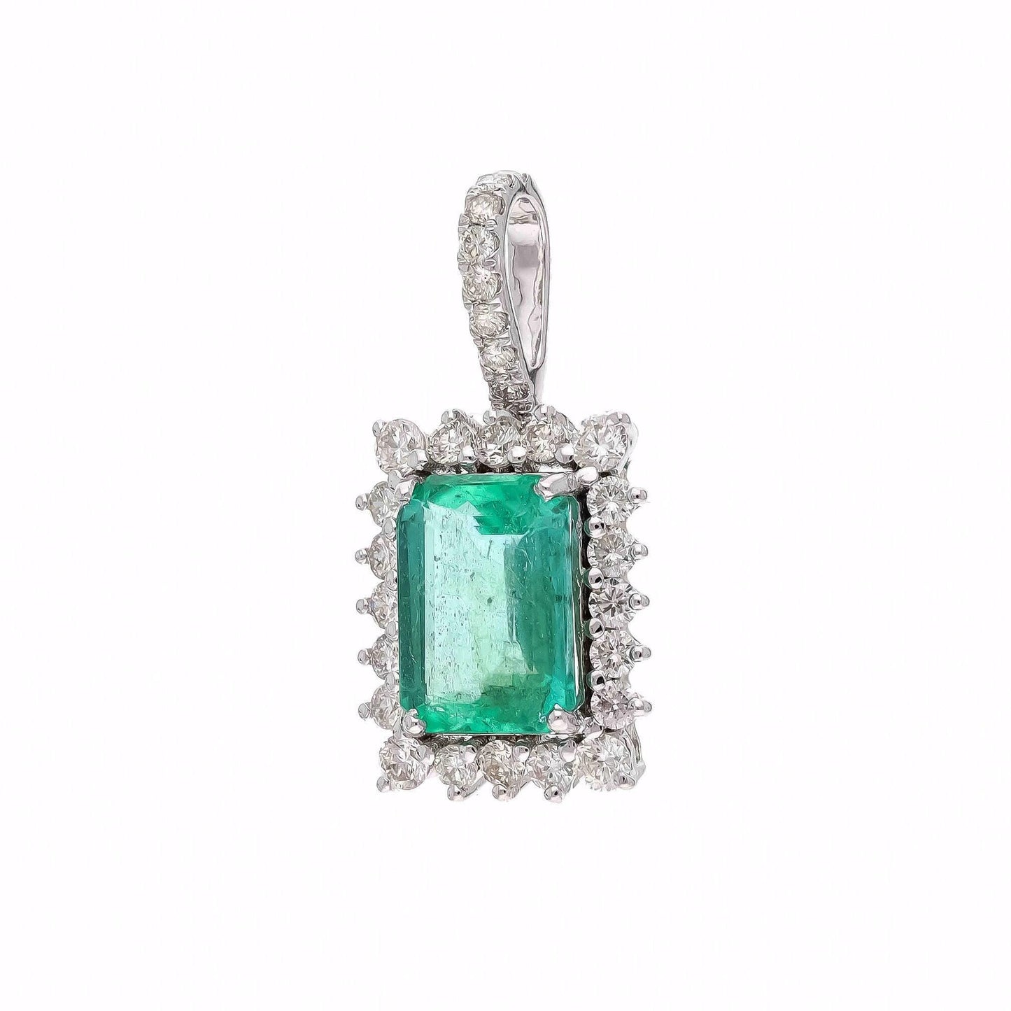 Natural emerald cut pendant 18k white gold / Diamond accent green gemstone jewelry / May birthstone emerald pendant for her