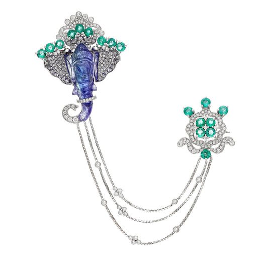 Amethyst Elephant Brooch 18k Gold Jewelry / Diamond Animal Jewelry / Natural Purple Gemstone Emerald Carving / Designer Jewelry For Men