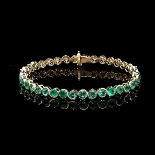 Emerald Bracelet Diamond Half & Half Gemstone Tennis Bracelet 18k Yellow Gold 6.75 Inch Length, Stackable Diamond Tennis Bracelet Jewelry