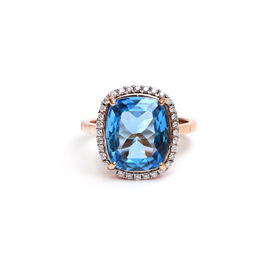 Blue topaz diamond ruby ring gold / Real blue topaz cushion cut statement ring gold / Big blue topaz diamond ruby statement ring gold