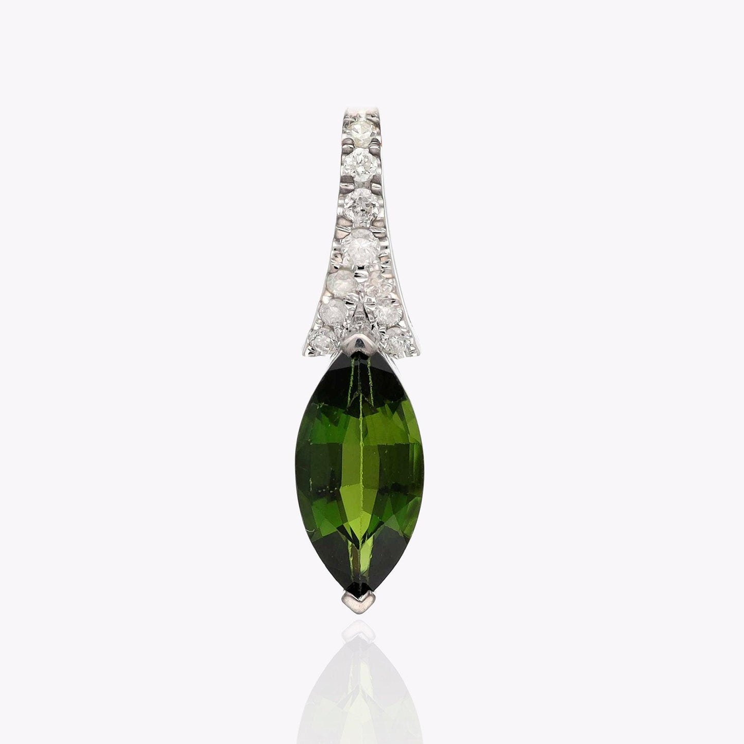0.97 Cts. Natural Tourmaline Diamond Pendant, Solid 14K White Gold Real Pave Diamond Dainty Pendants, Green Tourmaline Pendant For Women