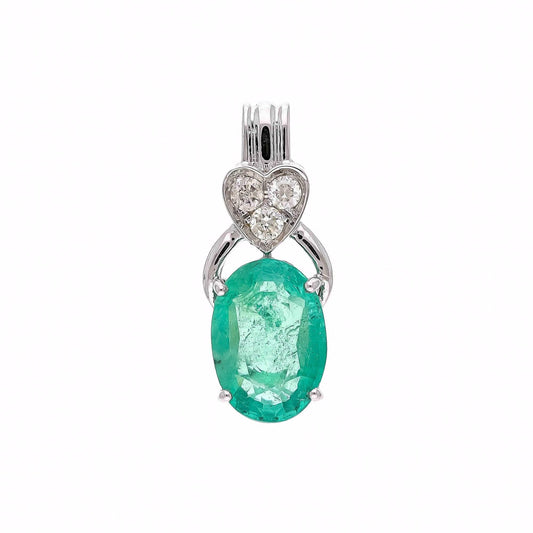 1.51 Cts. Real Emerald Diamond Gold Pendant | 18K White Gold Natural Diamond Minimalist Pendants For Women | May Birthstone Emerald Jewelry