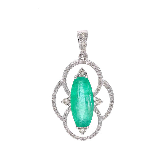 2.26 Cts. Real Emerald and Diamond Pendant | 18k White Gold Natural Diamond Minimalist Pendants | May Birthstone  | Handmade Emerald Jewelry