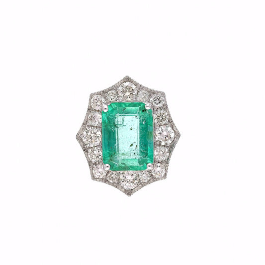 1.57cts Emerald Pendant | Solid 18k White Gold Natural Diamond Handmade Jewelry | Emerald Cut Emerald Pendant For Her