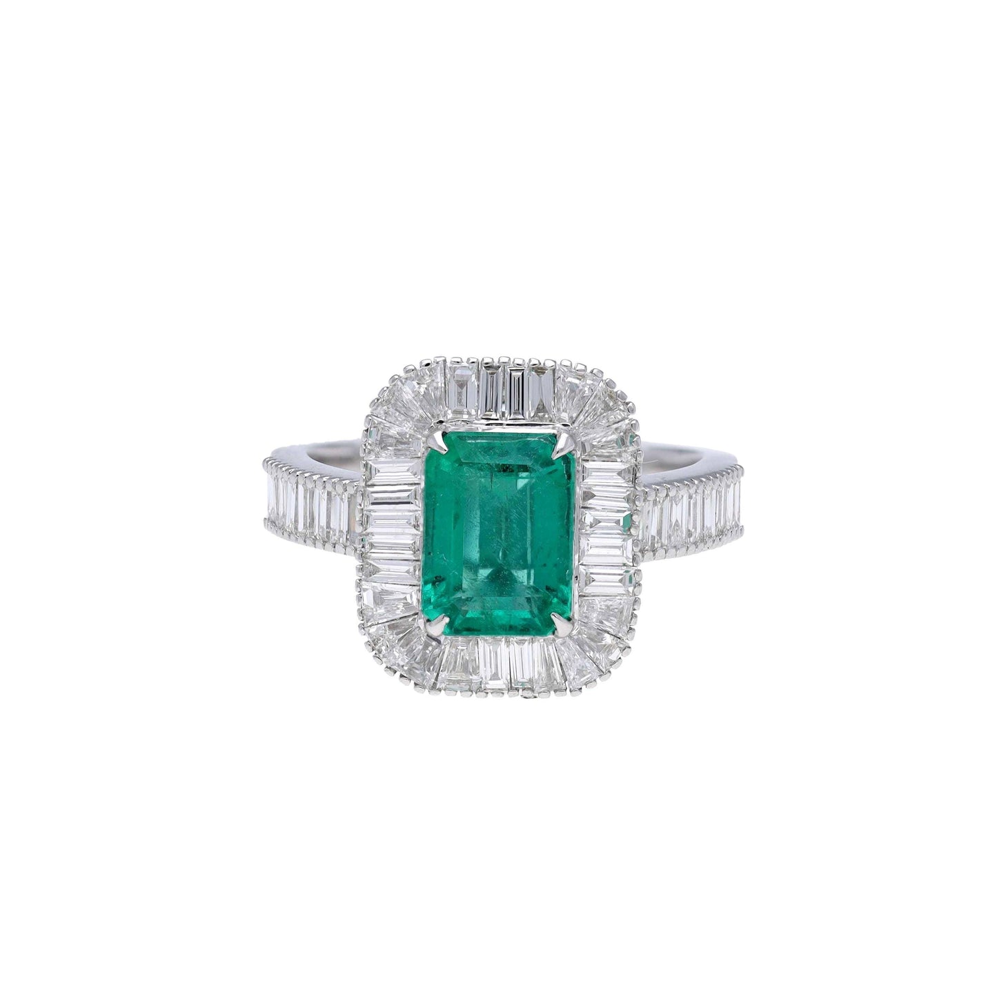 Natural emerald octagon cut diamond ring gold | Diamond baguette prong set gold ring | Emerald statement gold ring | Vintage emerald ring