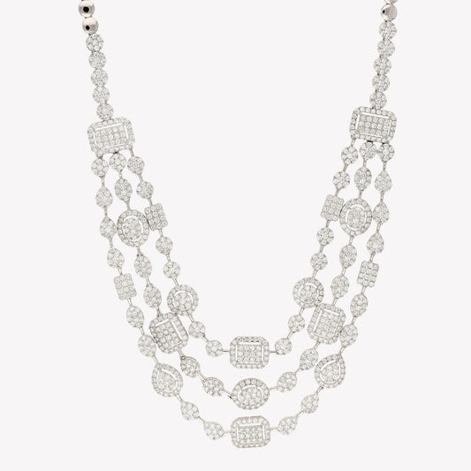 11.81 Cts. Natural Certified Diamond Bridal Necklace, 18k White Gold Diamond Statement Necklace For Bridesmaid, Handmade Art Deco Jewelry