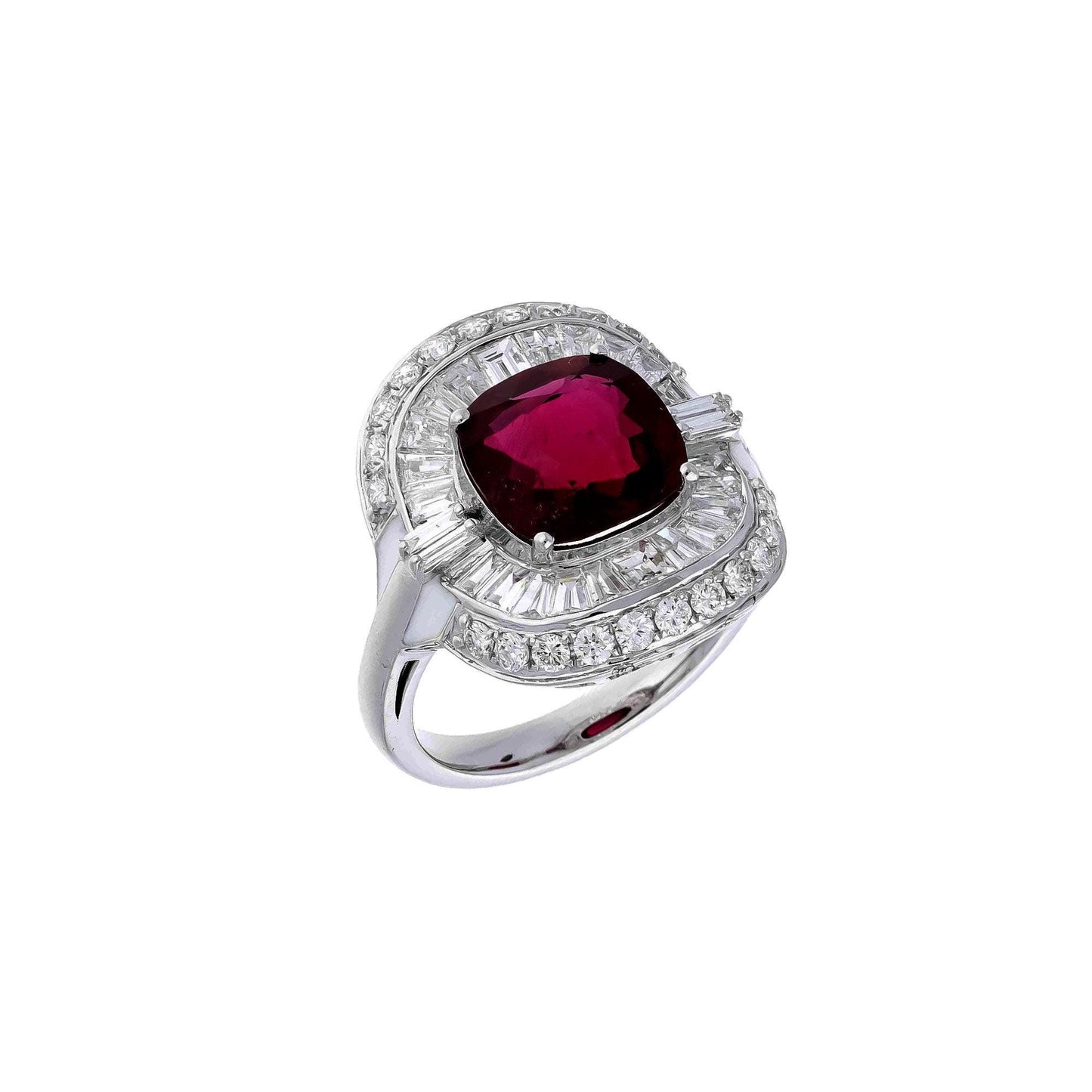 Rare 3.38 Cts Cushion Cut Natural Ruby / Diamond Baguette Designer Ring / 18k White Gold Ruby Ring / Size 7US / Gemstone Jewelry For Her
