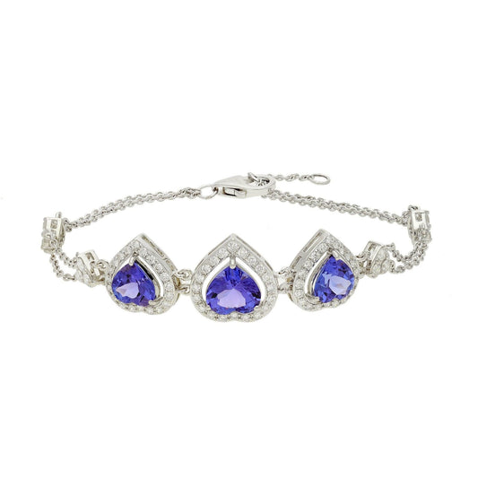 Natural Tanzanite Diamond Bracelet, Solid 18k White Gold Minimalist Bracelets For Women, Blue Tanzanite Chain Bracelet Gold Handmade Jewelry