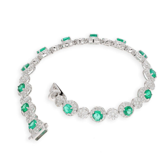 Natural Emerald Diamond Gold Bracelet, 18k White Gold Certified Diamond Bracelets For Women, Emerald May Birthstone Handmade Jewelry
