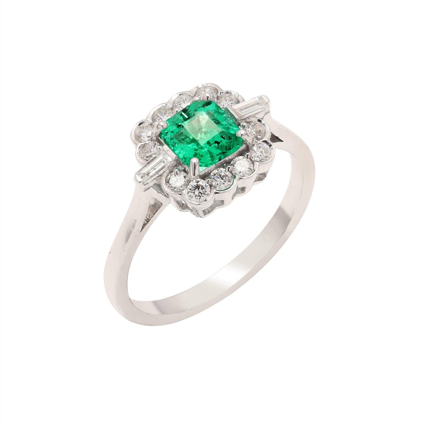 0.71 CTS. Diamond Halo Ring Gold | 18K White Gold Colombian Emerald Halo Ring | May Birthstone Statement Ring Wedding Jewelry Gift
