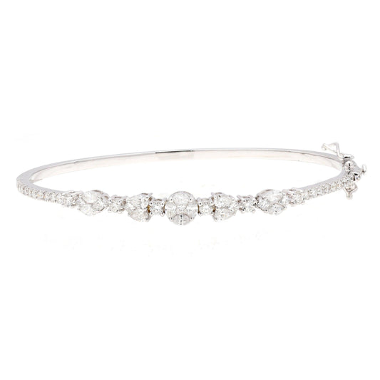 1.75 CTS. Dainty Natural Diamond Bangle Bracelets 18K White Gold Jewelry, Handmade Stackable Bangle For Her, Wedding Diamond Sleek Bangle