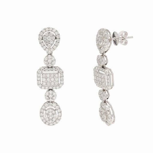2.74 Cts. Natural Diamond Gemstone Gold Earrings, 18k White Gold Dangle Drop Earring For Women, Handmade Certified Diamond Statement Earring