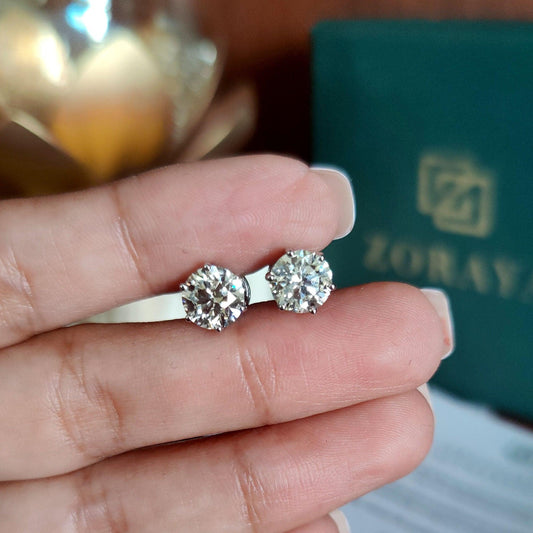 2.04 CTS. Solitaire Diamond Stud | White Gold Minimalist Screw Back Earring | I - VS2 Quality Round Brilliant Cut Diamond Prong Stud Jewelry
