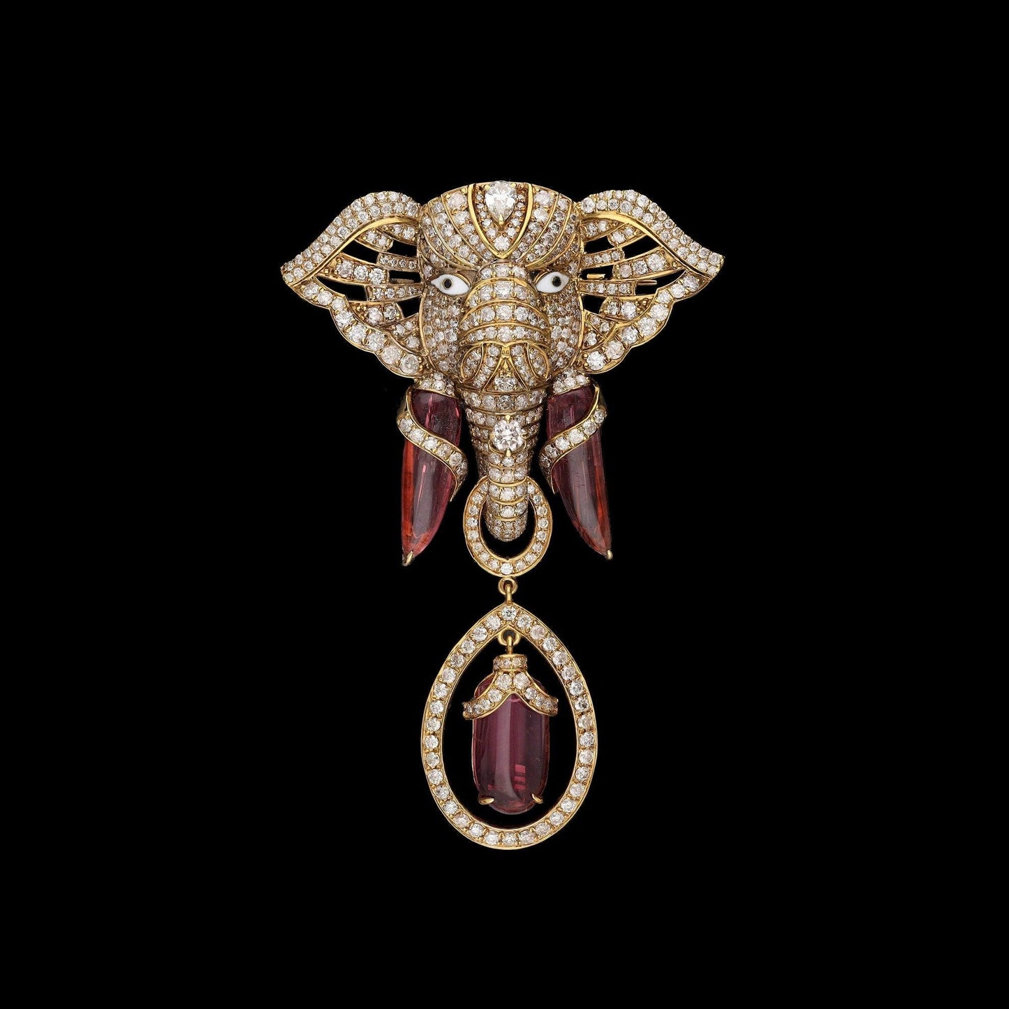 Elephant Brooch Pendant 18k Gold Jewellery / Tourmaline Gemstone Brooches For Men / Diamond Animal Jewelry / Gift For Father