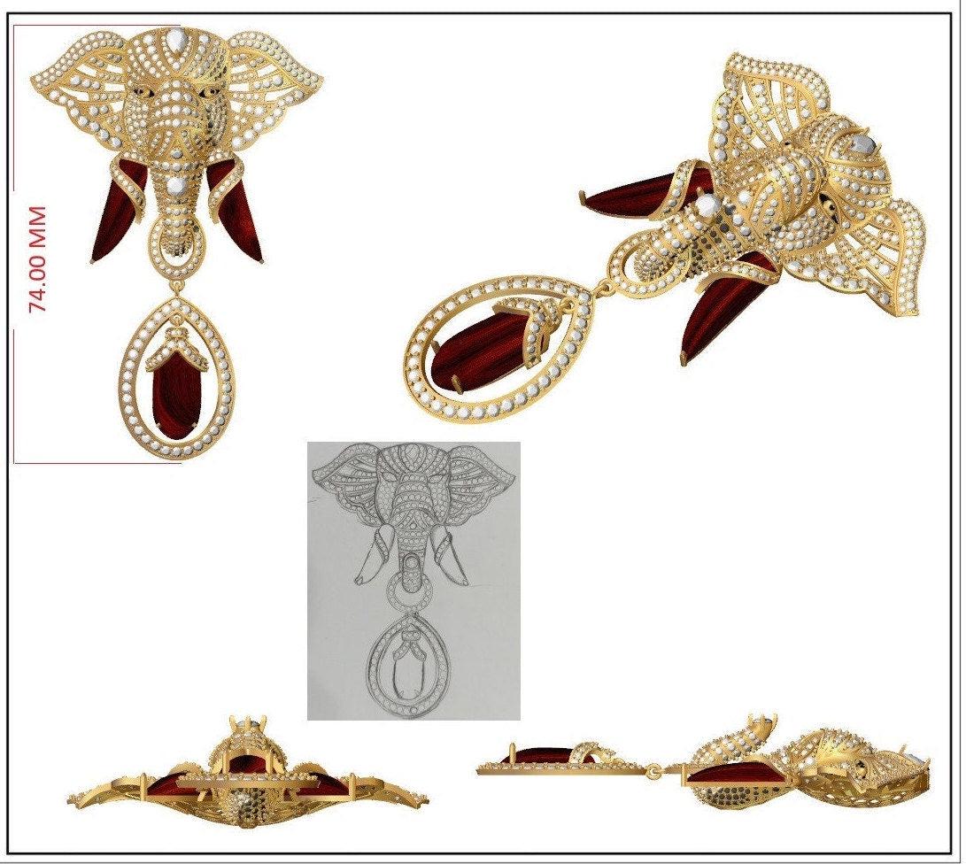 Elephant Brooch Pendant 18k Gold Jewellery / Tourmaline Gemstone Brooches For Men / Diamond Animal Jewelry / Gift For Father