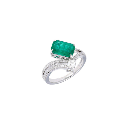2.28 Cts Radiant Emerald Diamond Ring / 18k Solid White Gold Ring 9X7mm Natural Green Emerald Gemstone Jewelry For Woman / Size 7US