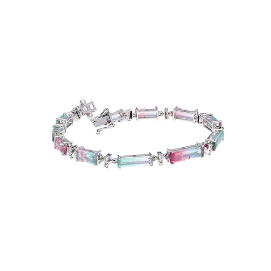 Watermelon Tourmaline Tennis Bracelet / 18k White Gold Jewelry 7 Inch / Tourmaline Stackable Bracelet / Natural Tourmaline Jewelry