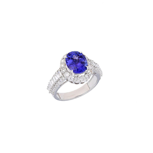 Natural Premium Tanzanite Diamond Ring / 18k White Gold Ring For Women / Blue Gemstone Vintage Jewelry / Tanzanite Ring For Her