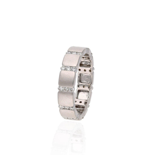 Natural Diamond Gold Eternity Band, 18K White Gold Handmade Jewelry, Matte Finished Diamond Alternating Band Ring For Women Gift