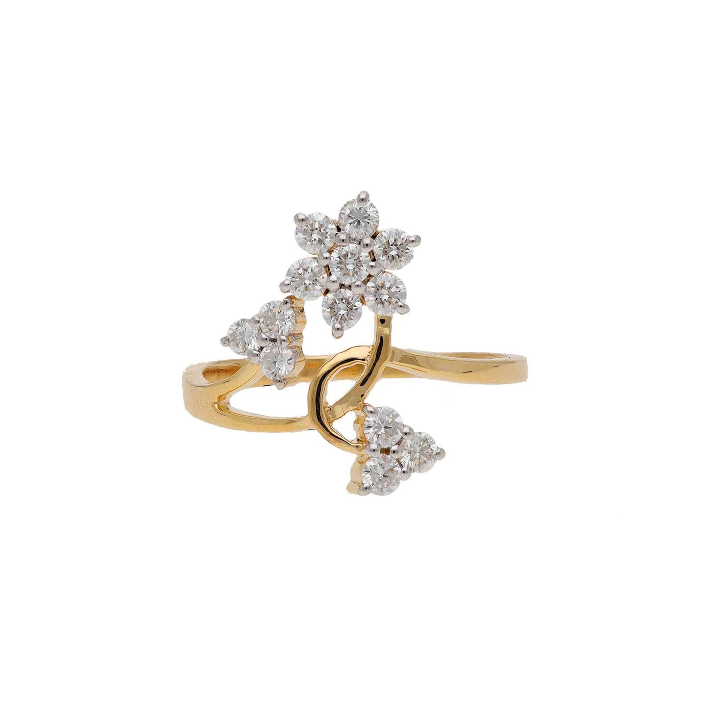 0.57 Cts. Natural Diamond Wedding Ring | 18k Yellow Gold Diamond Bypass Rings For Women | Handmade Round Cut Diamond Statement Ring Jewelry