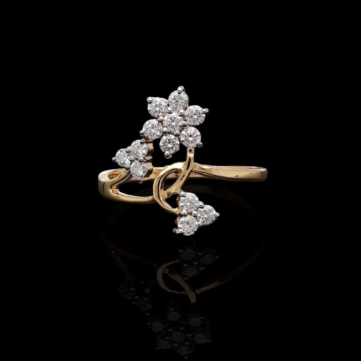 0.57 Cts. Natural Diamond Wedding Ring | 18k Yellow Gold Diamond Bypass Rings For Women | Handmade Round Cut Diamond Statement Ring Jewelry