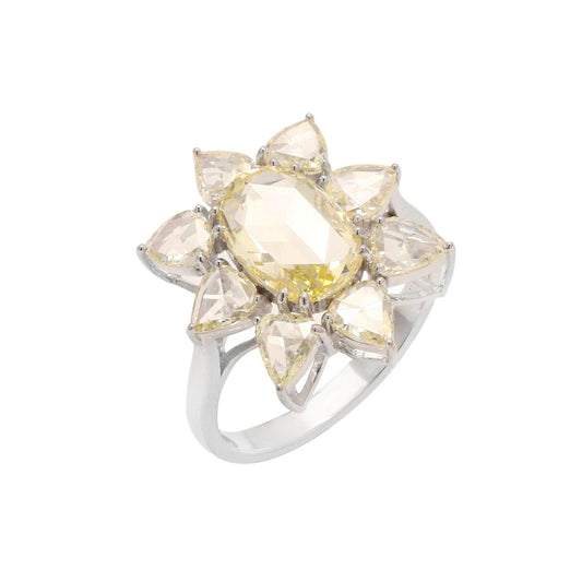 2.81 CTs. Fancy Rose Cut Diamond Ring | Solid 18K White Gold Engagement Ring | Natural Diamond Flower Big Ring For Gift Valentine