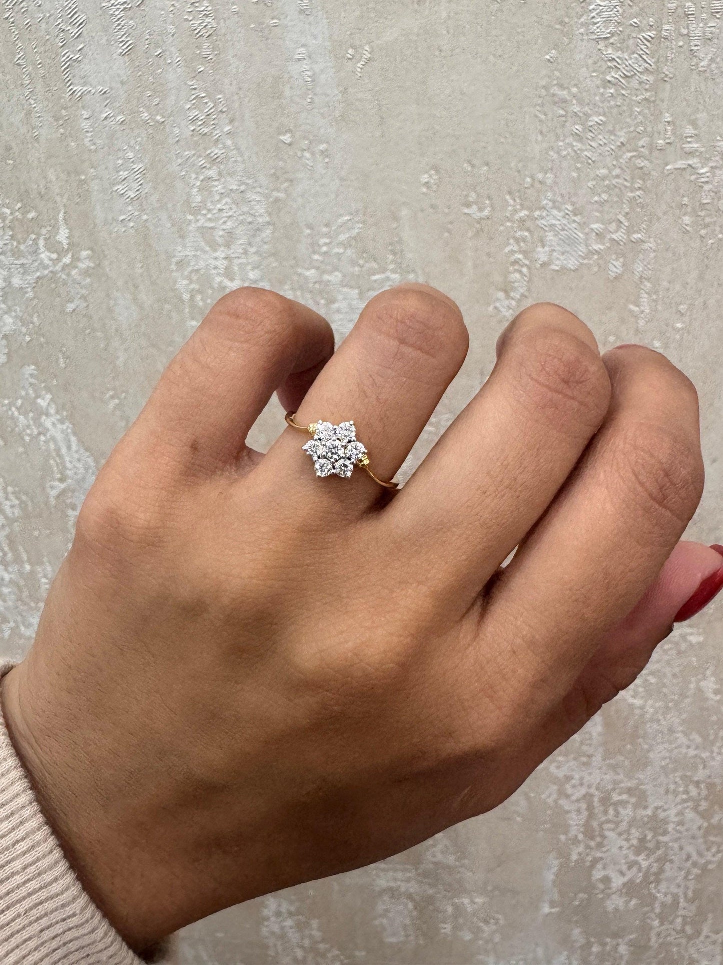 0.44 Cts. Natural Diamond Engagement Ring | 18k Gold Pave Diamond Thin Shank Ring Jewelry | Delicate Yellow Gold Diamond Rings Gift Jewelry