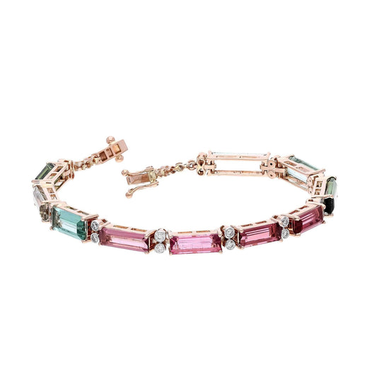 Tourmaline Diamond Bracelet 18k Rose Gold | Stackable Gemstone Jewelry For Woman | 7 Inch Length Statement Bracelet Jewelry | Anniversary