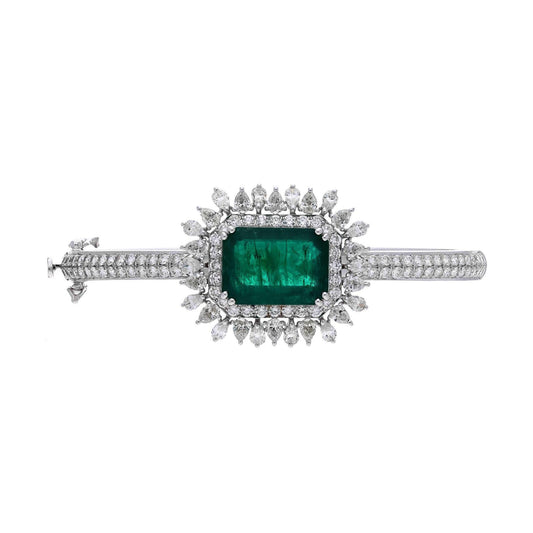 Rare 9.3 Cts 11x15 MM Emerald Cut Natural Emerald Diamond Bracelet / Prong Set Gemstone Jewelry / Wedding Jewelry For Bride / Gifts For Her