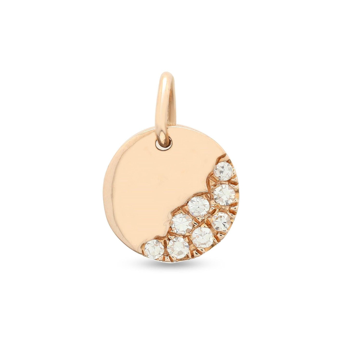 0.13 Cts. Natural Diamond Round Tiny Pendant Gold, Solid 14K Gold Diamond Pendant For Women, Rose Gold Dainty Diamond Pendant Charms