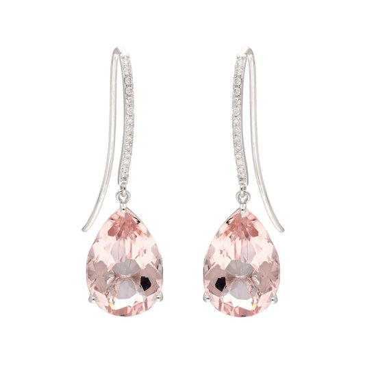 14k White Gold Morganite Diamond Dangle Earring | Natural Diamond Hook Earrings For Women | Pear Cut Morganite Gemstone Earring Jewelry