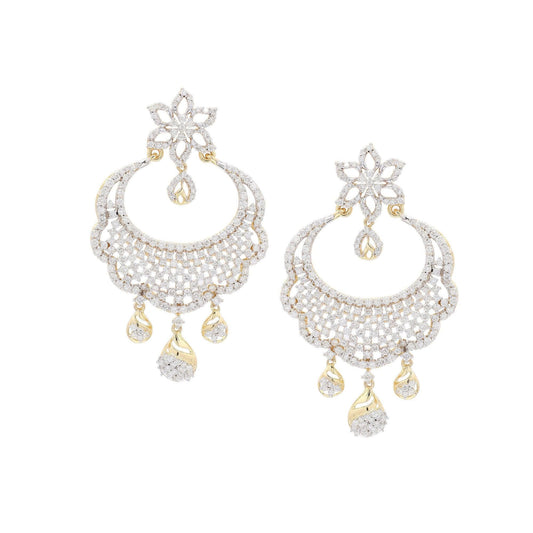 Natural Pave Diamond Big Dangle Earring, Solid Yellow Gold Jewelry, Wedding Jewelry For Her. Bridal Diamond Earrings