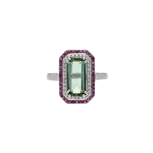 Green Tourmaline Gemstone Ring Gold, Pink Sapphire Diamond Ring 18k White Gold Jewelry, Prong Set Gemstone Ring, Statement Ring For Her