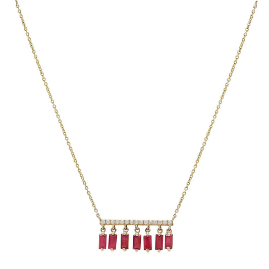 Elegant 14k ruby baguette diamond pendant / Diamond gold necklace for woman / Ruby diamond jewelry for her
