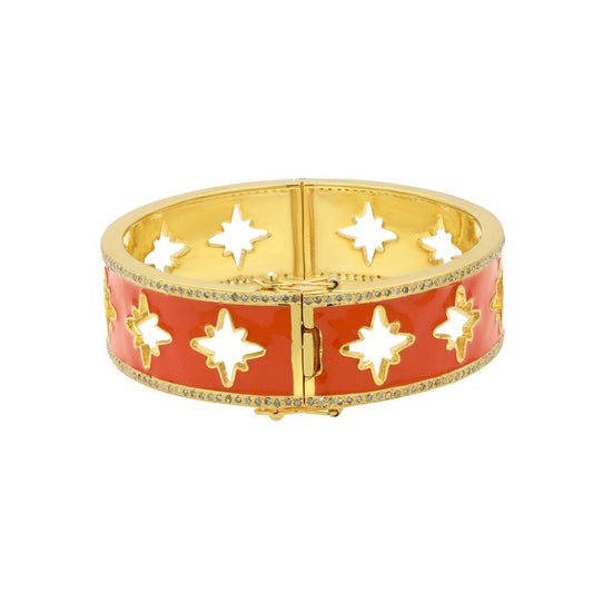 Orange Enamel Gold Bangle Bracelet Natural Diamond 925 Sterling Silver Handmade Jewelry | Gold Plated Silver Bracelets For Women