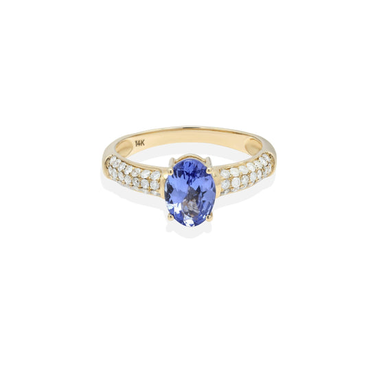 14k Solid Gold Natural Tanzanite with Certified White Diamonds For Wedding Every Occasion | Natural Diamond Half Eternity Band Ring Gift
