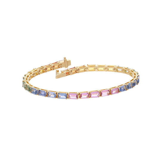 10.06 Cts Multi Sapphire Tennis Bracelet / 18k Gold Stackable Sapphire Bracelet / 7 Inch Long Bracelet Rainbow Sapphire Gemstone Jewelry