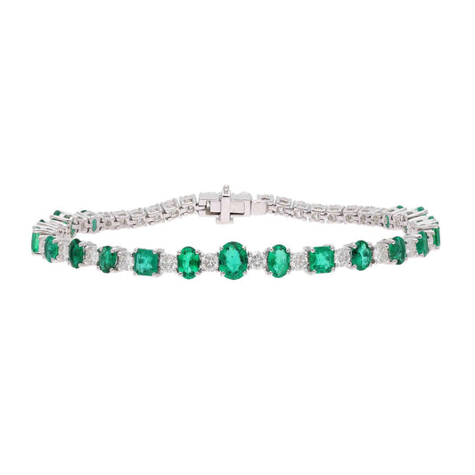 Natural Emerald Diamond Tennis Bracelet | 18k White Gold Real Emerald May Birthstone Bracelets Jewelry | Diamond Handmade Wedding Bracelet