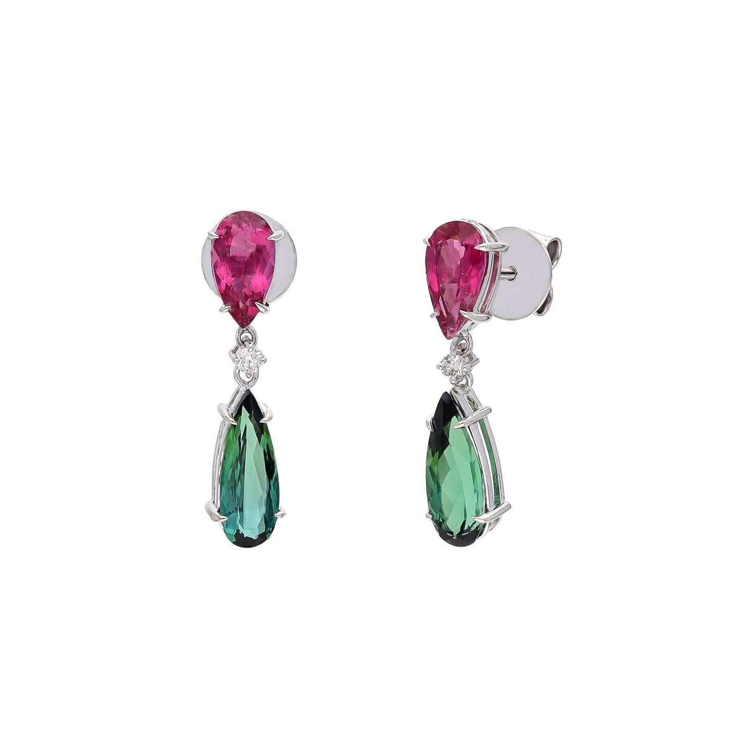 Rubellite and tourmaline 18k gold earring / Pink green gemstone 24 MM dangle earrings / Natural gemstone fine jewelry / Jewelry for Her