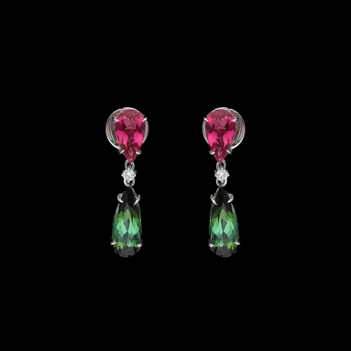 Rubellite and tourmaline 18k gold earring / Pink green gemstone 24 MM dangle earrings / Natural gemstone fine jewelry / Jewelry for Her