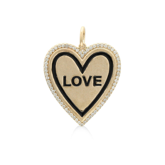 14K Yellow Gold "LOVE" Charms Pendant, Pave Diamond Heart Shape Fine Jewelry, Solid Gold Diamond Necklace Pendant Jewelry, Gift For Her