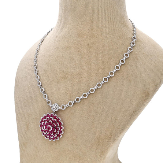 Pear cut ruby diamond flower pendant gold | 18k white gold diamond ruby necklace | Detachable pendant diamond chain necklace gold 16 Inch