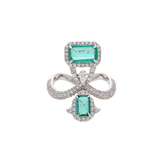 Natural Octagon Cut Emerald Ring Gold | Solid Gold Emerald Diamond Statement Ring | 18k White Gold Pave Diamond Wedding Engagement Ring