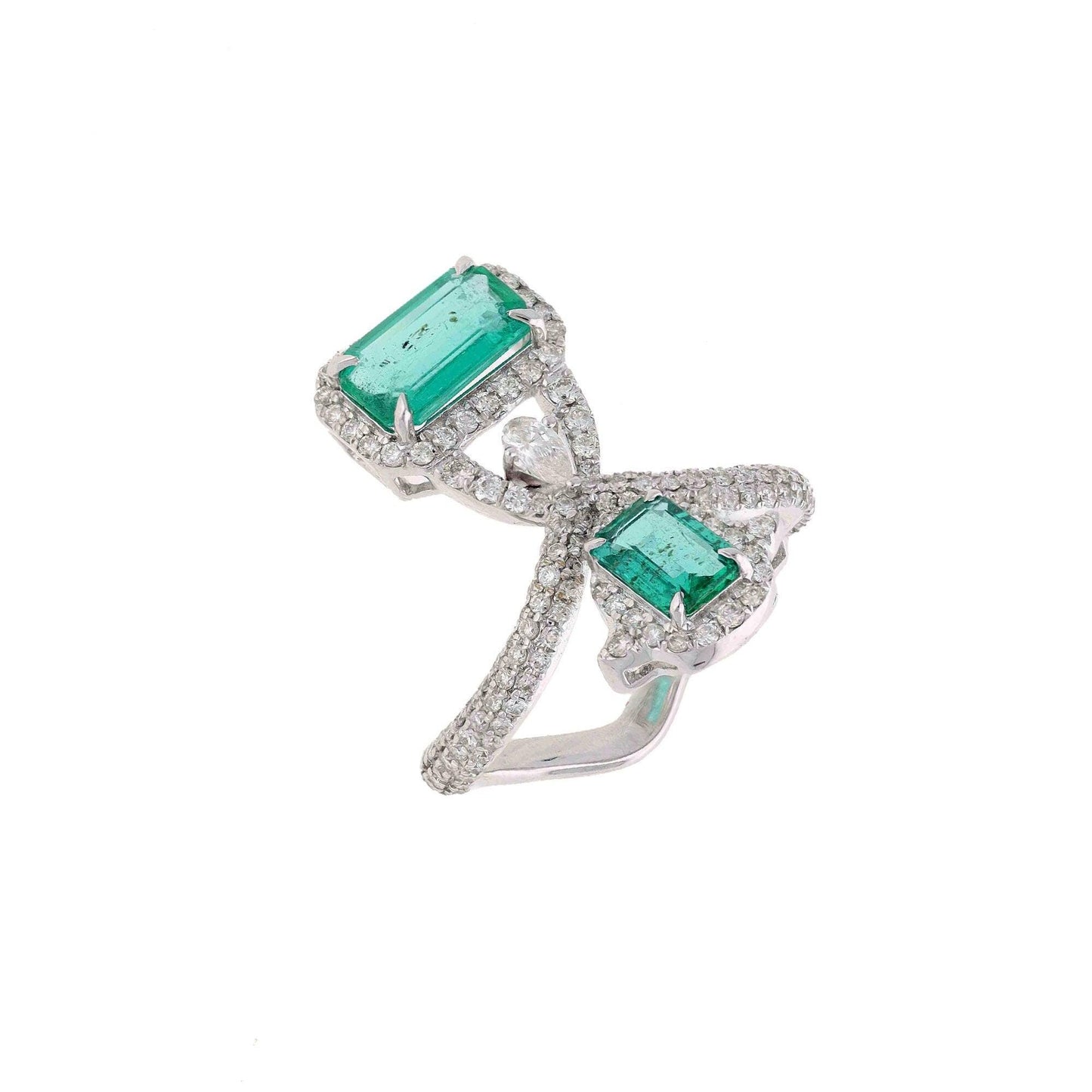 Natural Octagon Cut Emerald Ring Gold | Solid Gold Emerald Diamond Statement Ring | 18k White Gold Pave Diamond Wedding Engagement Ring